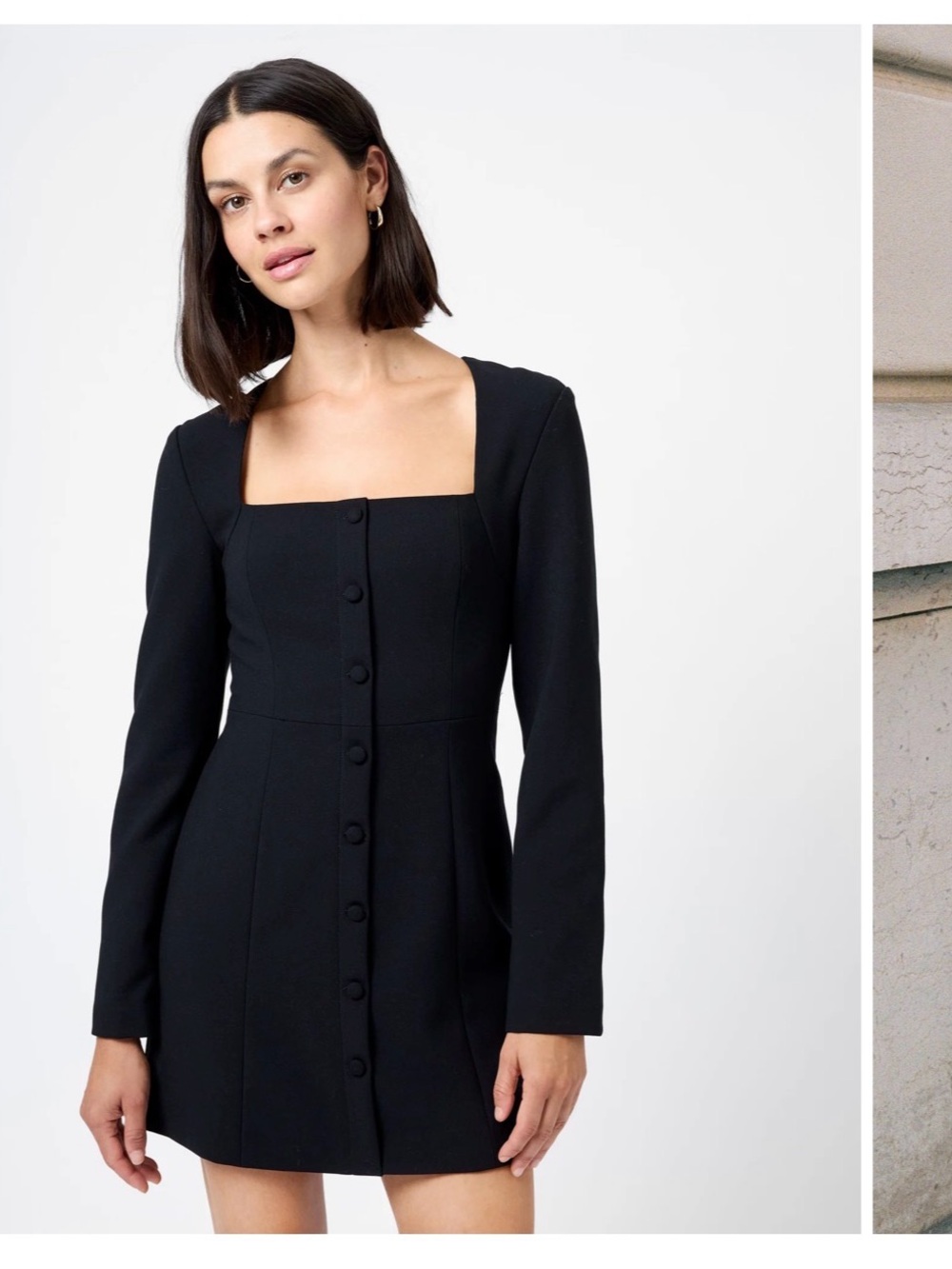 French Connection WHISPER SQUARE NECK LONG SLEEVE MINI DRESS - Picture 2 of 10